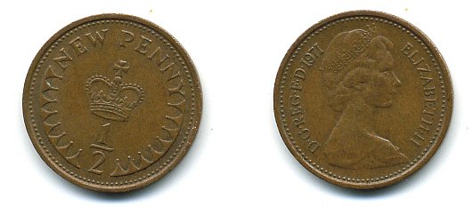 Великобритания 1/2 пенни 1971 Елизавета II (1952-2022) КМ 914, Spink 4239 бронза 4110-1637