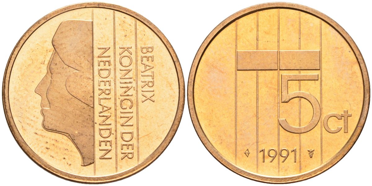 Нидерланды 5 центов 1991 Беатрикс (1980-2013) KM 202 бронза UNC 4116-247