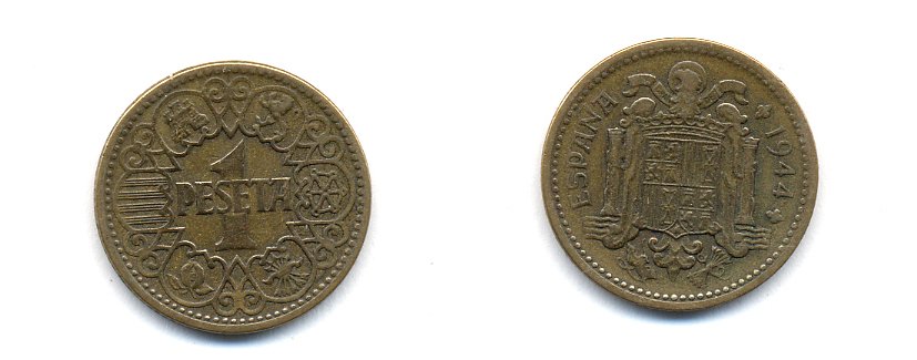 ИСПАНИЯ 1 ПЕСЕТА 1944 НАЦИОНАЛЬНОЕ ПРАВИТЕЛЬСТВО (1939-1947) KM 767 алюминиевая бронза 54-167