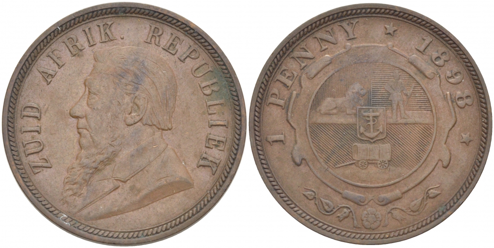 Южно-Африканская Республика, Трансвааль 1 пенни 1898 Пауль Крюгер KM 2 медь 180-933
