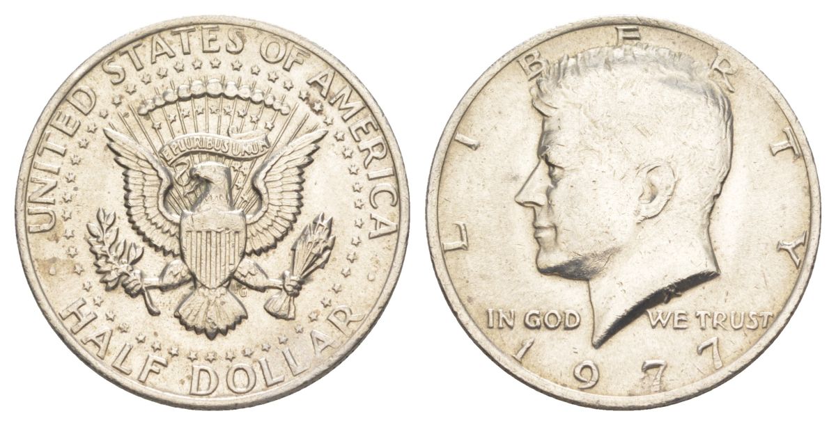 США 1/2 доллара (50 центов) 1977 Джон Кеннеди KM A202b медь плакированная медно-никелем aUNC 4536-1046