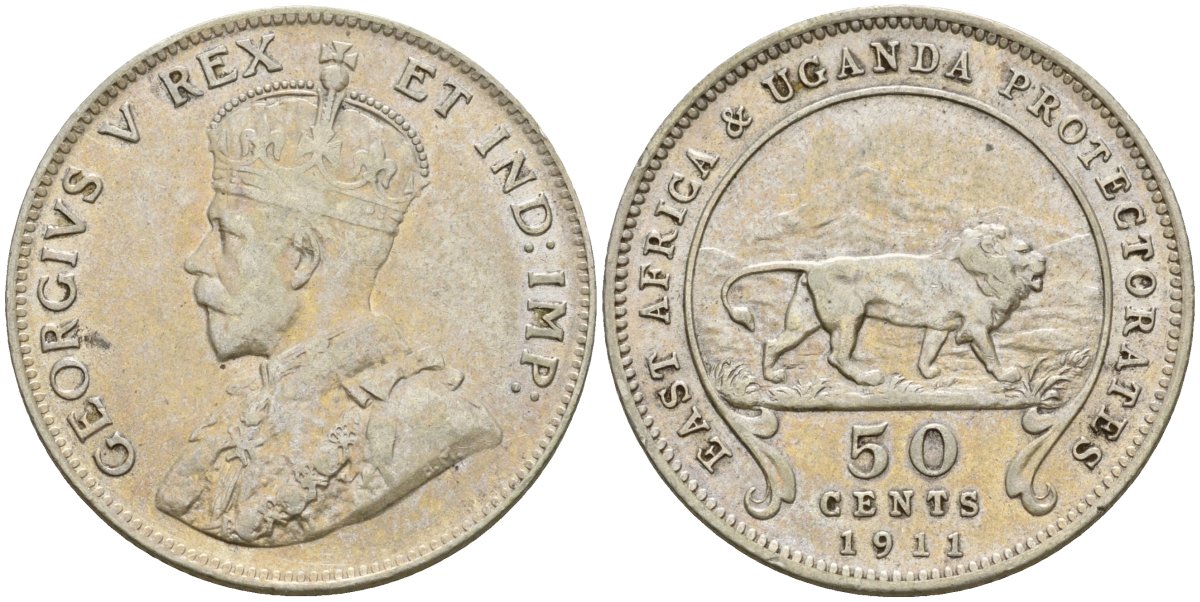 Британская Восточная Африка и Уганда 50 центов 1911 Георг V (1910-1936) KM 9 серебро 3711-1813