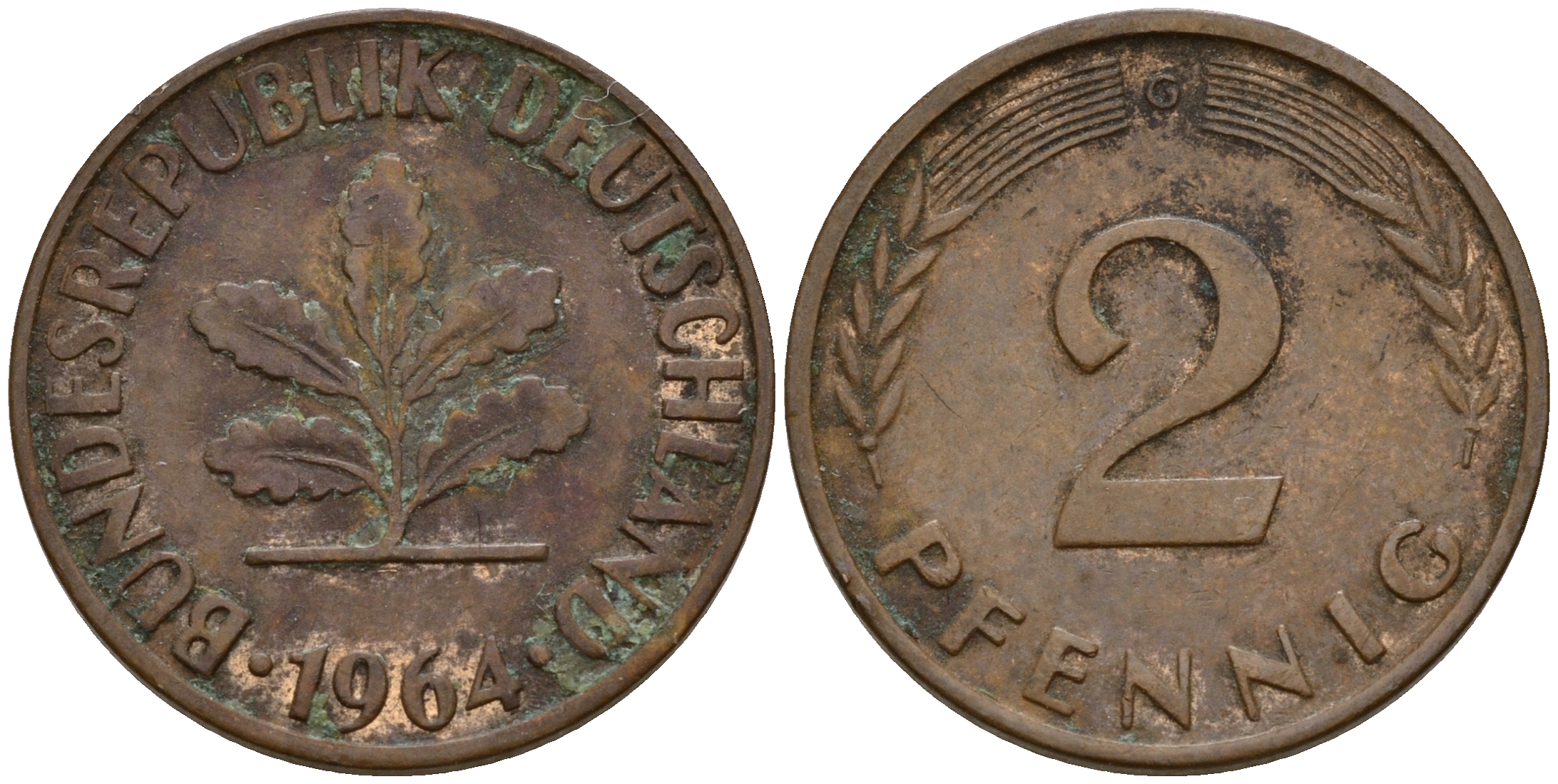 ФРГ 2 пфеннига 1964 F J.381  KM 106 бронза    4598-735