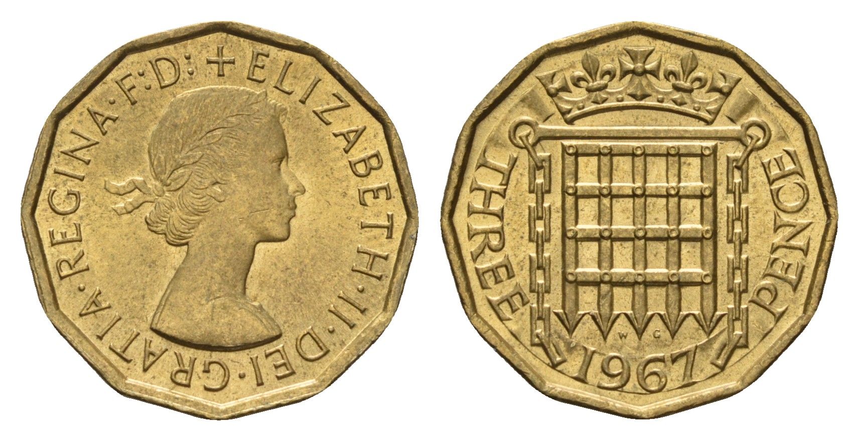 Великобритания 3 пенса 1967 Елизавета II (1952-2022) KM 900, Spink 4153 никель латунь UNC 68-644