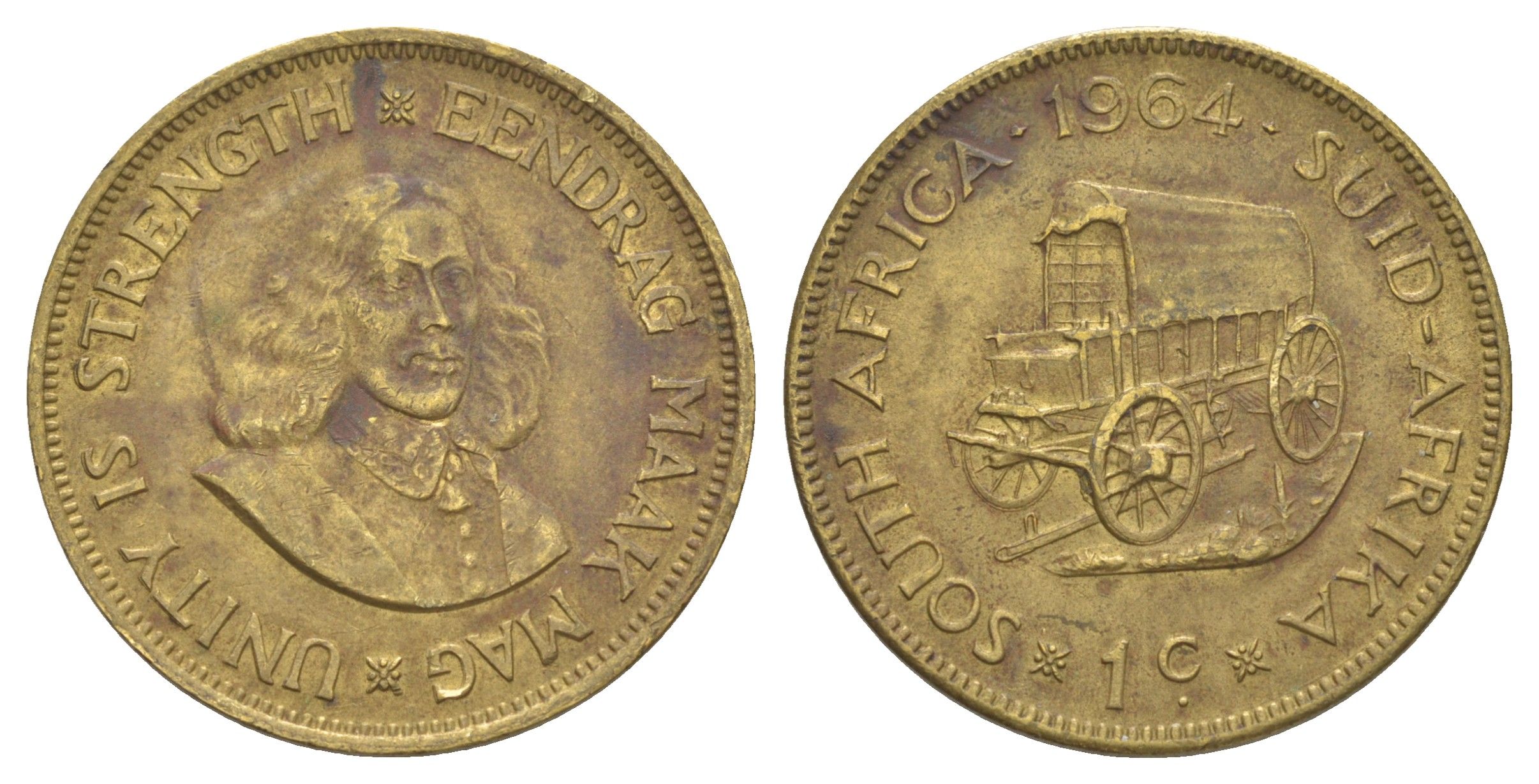 ЮАР 1 цент 1964 Ян ван Рибек KM 57 латунь 4645-916