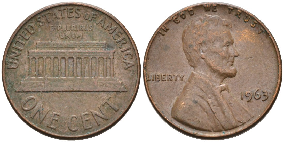 США 1 цент 1963 Линкольн KM 201 медь цинк 4564-418