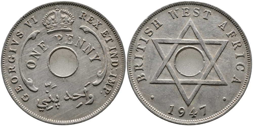 Британская Западная Африка 1 пенни 1947 Георг VI (1937-1952) KM 19 медно-никель 1523-614