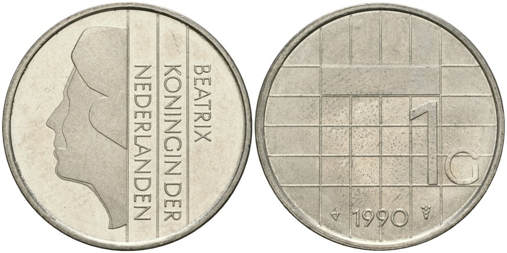 Нидерланды 1 гульден 1990 Беатрикс (1980-2013) KM 205 никель UNC 4579-434