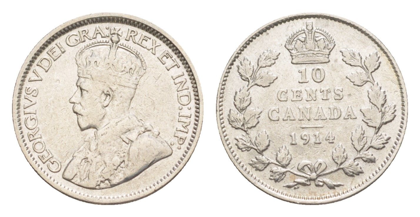 Канада 10 центов 1914 Георг V (1910-1936) KM 23 серебро 4636-115