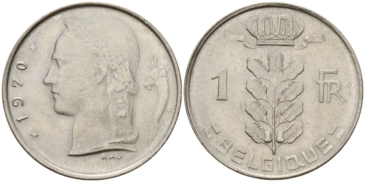 Бельгия 1 франк 1970 Belgique KM 142 медно-никель 4152-429