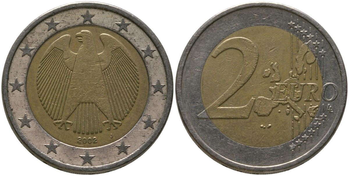 Германия 2 евро 2002 J, KM 214 биметалл 4575-133