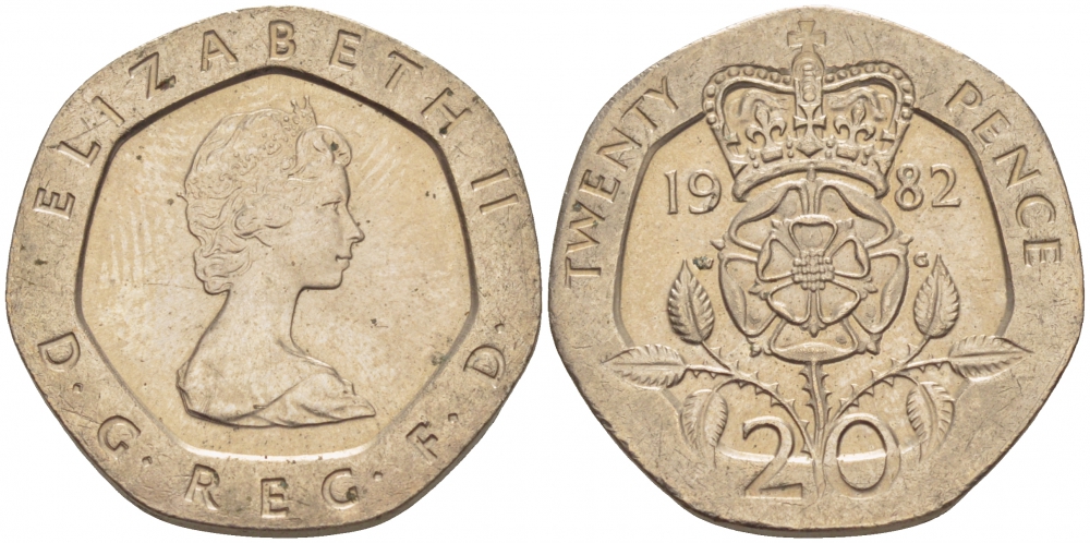 Великобритания 20 пенсов 1982 Елизавета II (1952-2022) KM 931, Spink 4230 (G1) медно-никель 175-1021