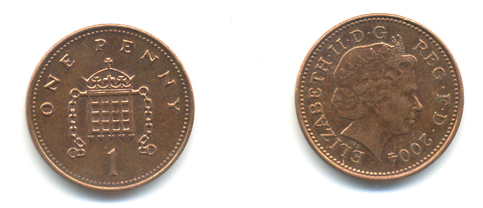 Великобритания 1 пенни 2004 Елизавета II (1952-2022) KM 986, Spink 4710 (B5) сталь плакированная медью 177-558