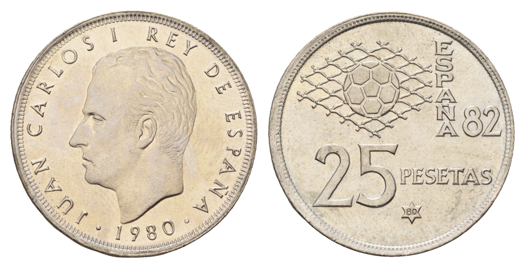 Испания 25 песет 1980 (80) Чемпионат мира по футболу 1982, Испания KM 818 медно-никель UNC 4148-652