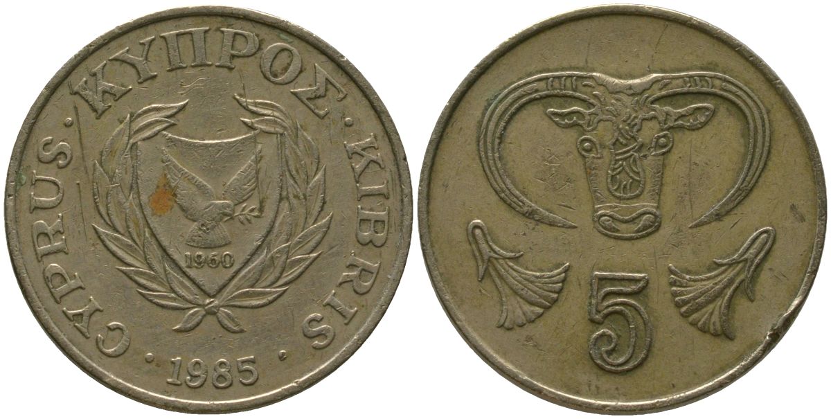 Кипр 5 центов 1985 KM 55.2 никель латунь 4158-533