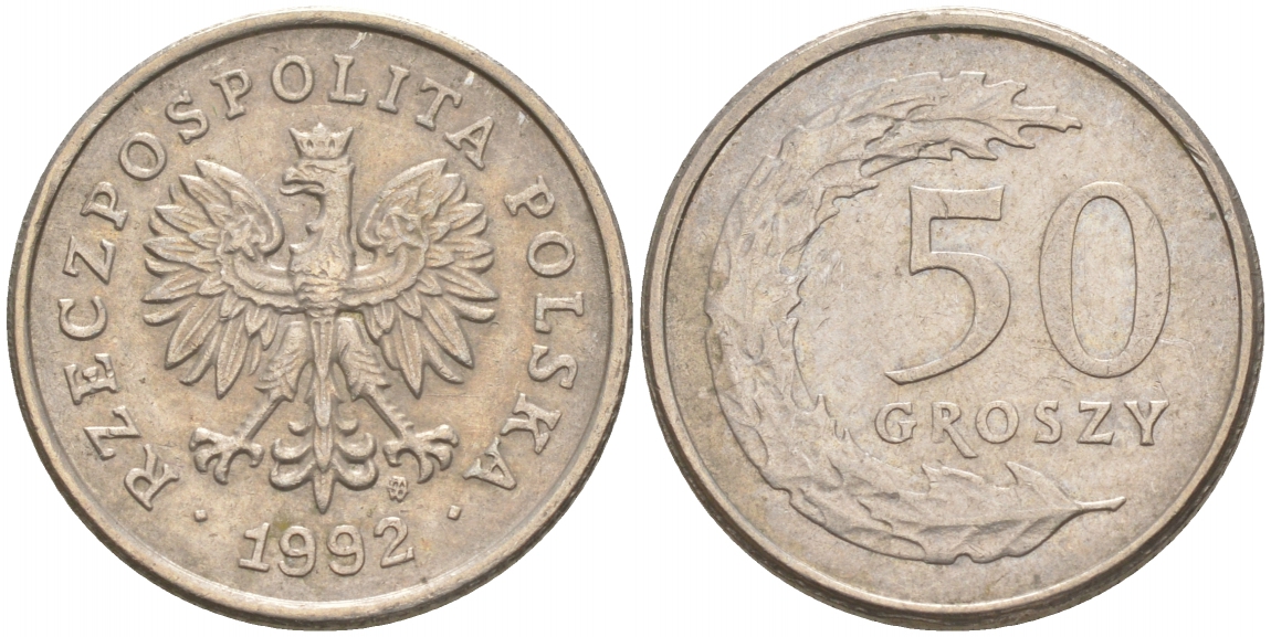 Польша 50 грошей 1992 MW KM 281, Parchimowicz 706c медно-никель 4516-612