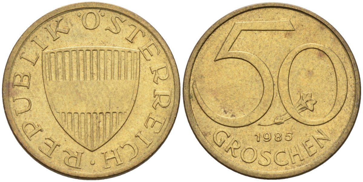 Австрия 50 грошей 1985 KM 2885 алюминиевая бронза aUNC 4116-933