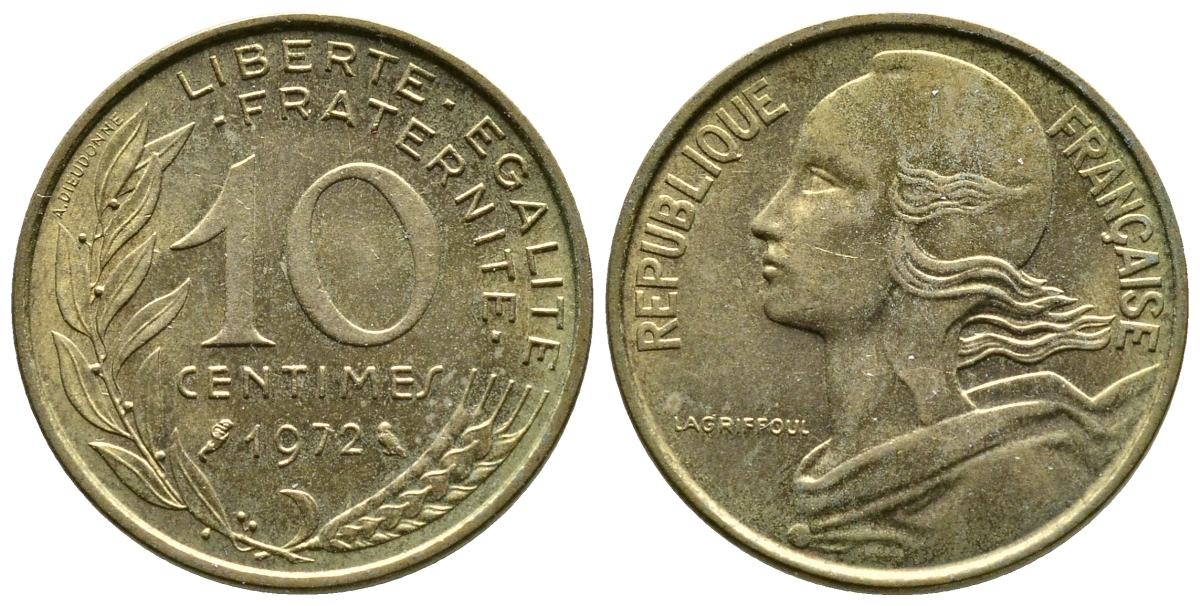 ФРАНЦИЯ 10 САНТИМОВ 1972 ТИП MARIANNE KM 929 медь алюминий никель 4110-1741