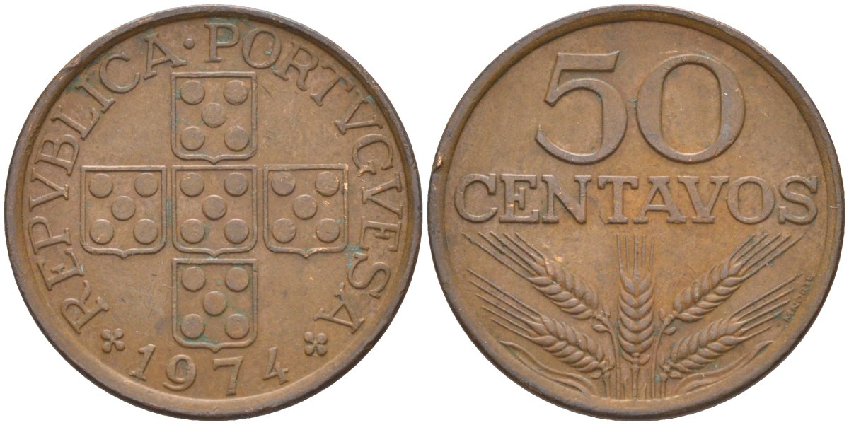 Португалия 50 сентаво 1974 KM 596 бронза 219-917