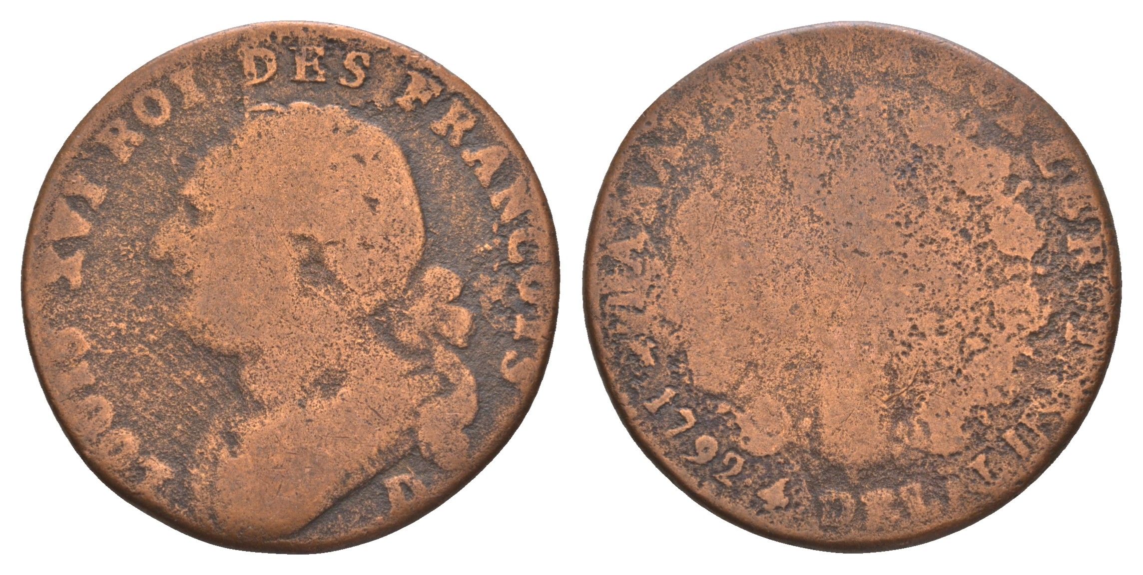 Франция 12 денье 1792 D, Людовик XVI (1774-1792) KM 600 бронза 4657-923