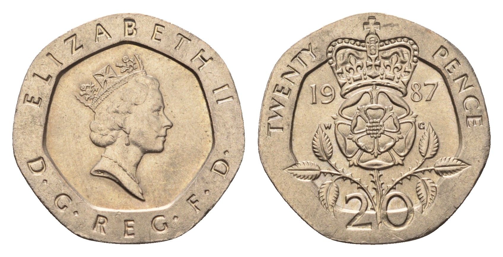 Великобритания 20 пенсов 1987 Елизавета II (1952-2022) KM 939, Spink 4361 (G2) медно-никель UNC 4696-839
