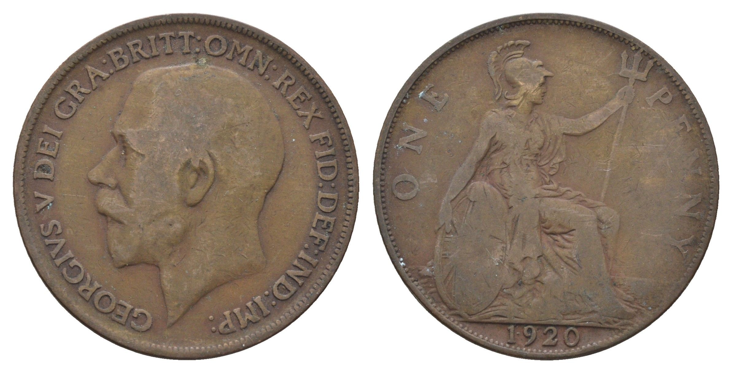 Великобритания 1 пенни 1920 Георг V (1910-1936) KM 810, Spink 4051 бронза 4661-636