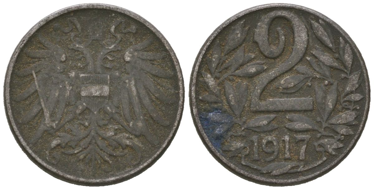 Австрия 2 геллера 1917 Карл I (1916-1918) KM 2824 железо 4615-547