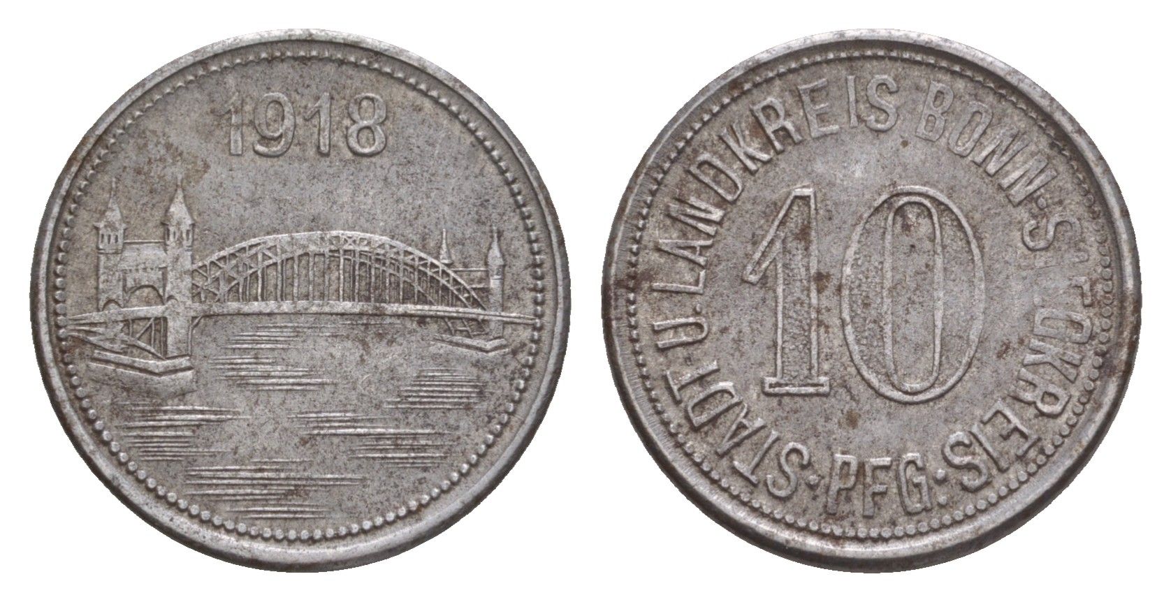 Бонн 10 пфеннигов 1918 Funck 52.4, Men05 3224.2, Men18 4139.2 железо 4659-328