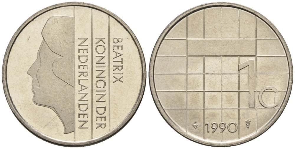 Нидерланды 1 гульден 1990 Беатрикс (1980-2013) KM 205 никель UNC 4579-452