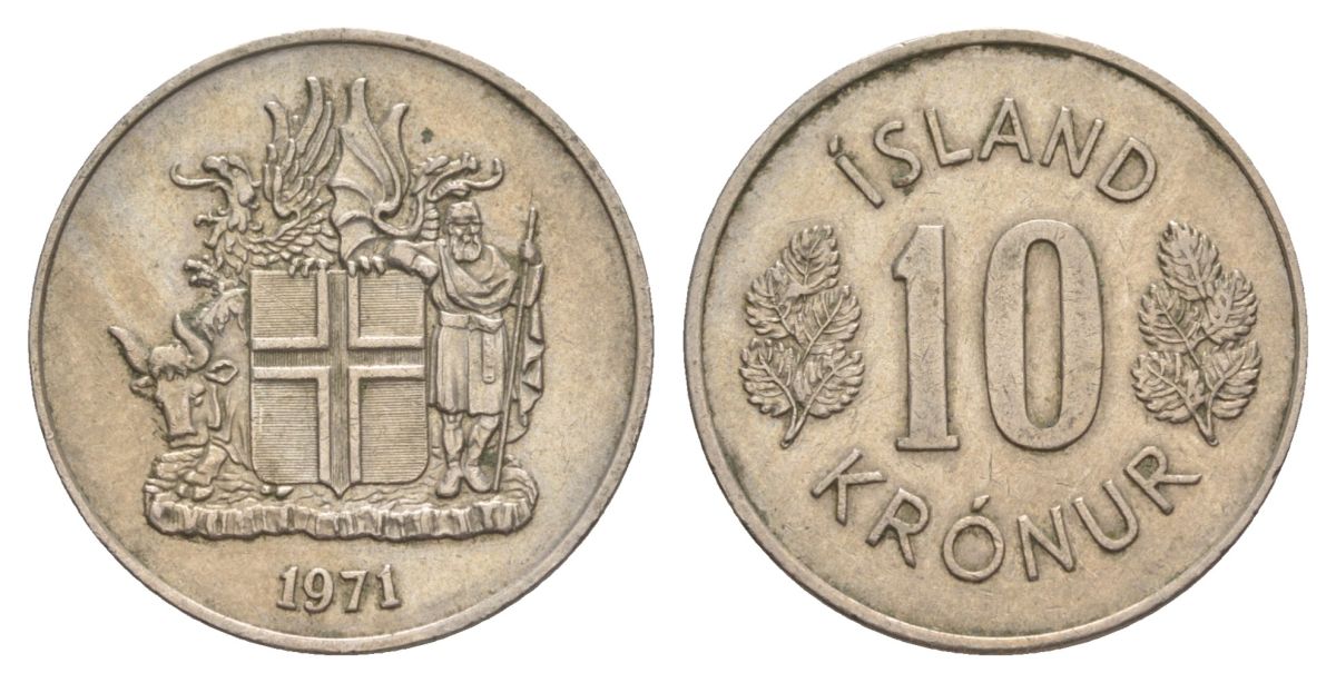 Исландия 10 крон 1971 KM 15 медно-никель 4635-136