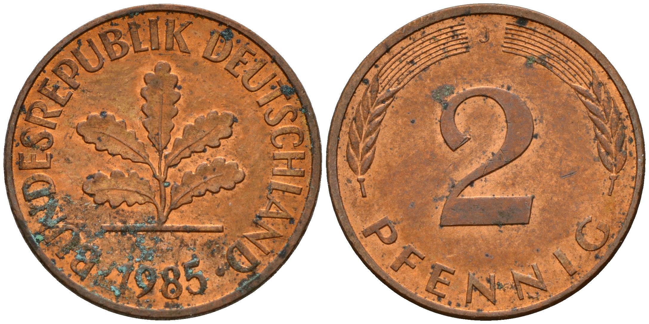 ФРГ 2 пфеннига 1985 J J.381a, KM 106a сталь плакированная медью    4598-915