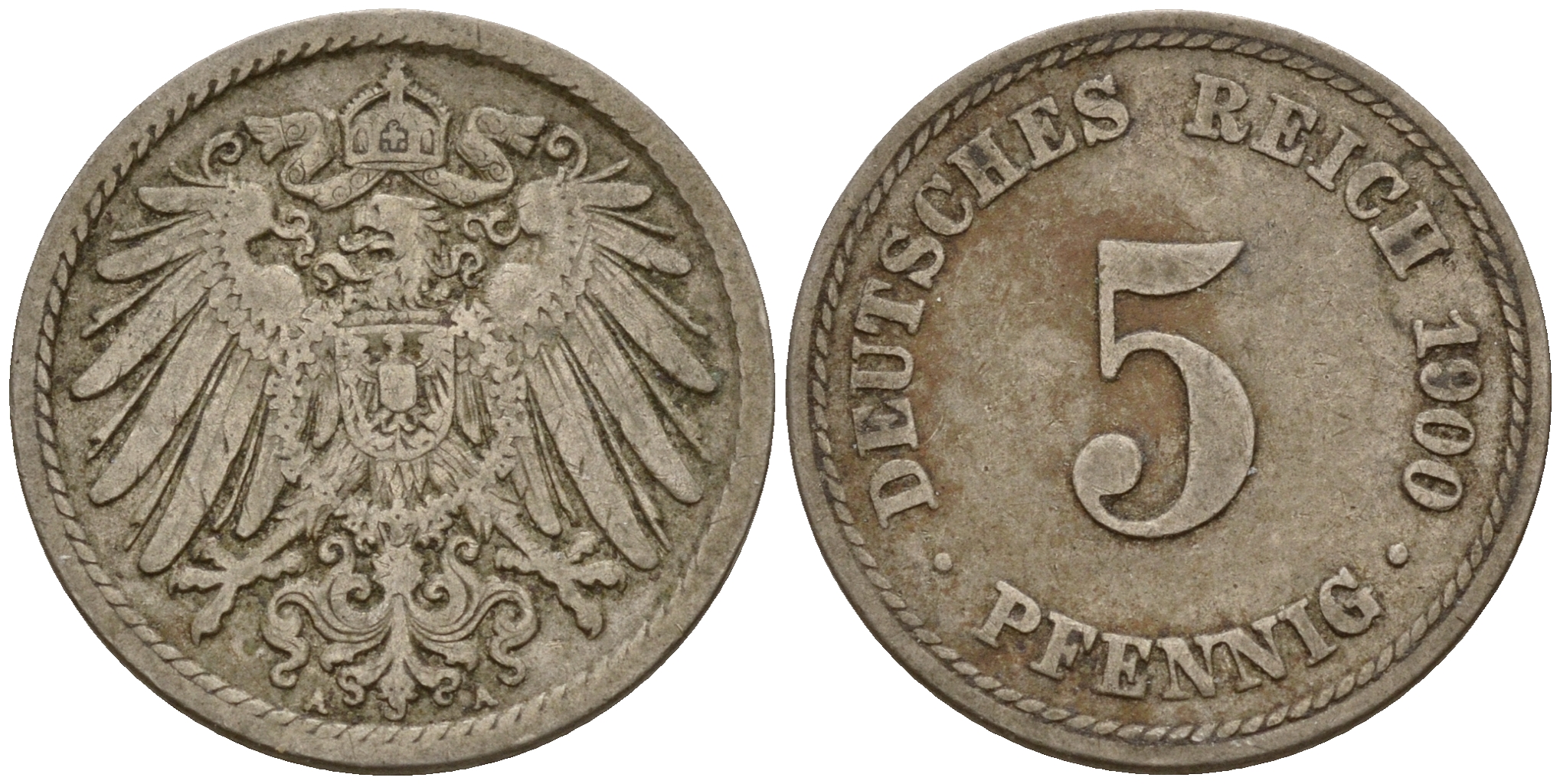 Германия 5 пфеннигов 1900 A J.12, KM 11 медно-никель    4598-1126