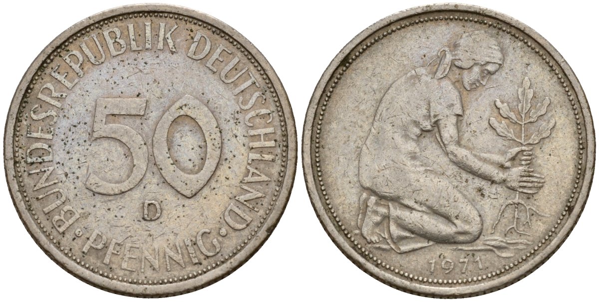 ФРГ 50 пфеннигов 1971 D KM 109, J. 384 медно-никель 4189-853