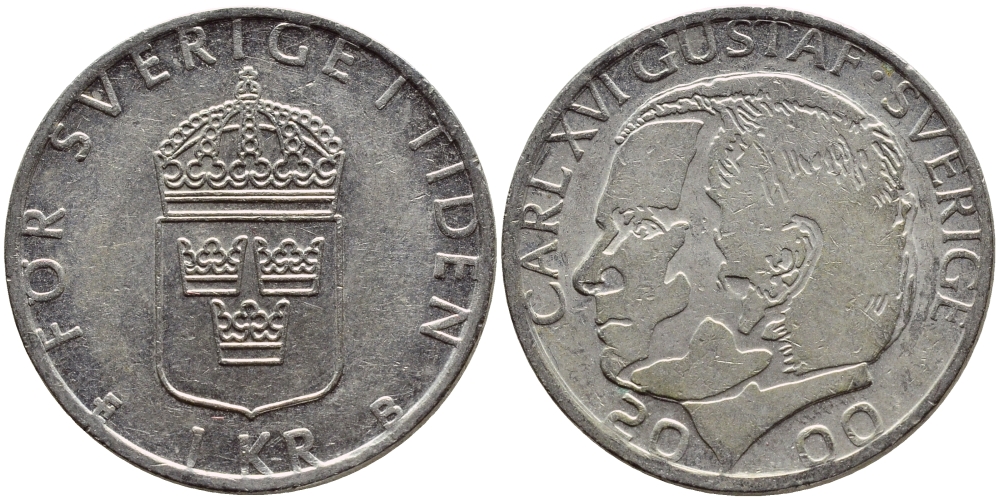 Швеция 1 крона 2000 Карл XVI Густав (1973- ) KM 852а медно-никель 4364-3224