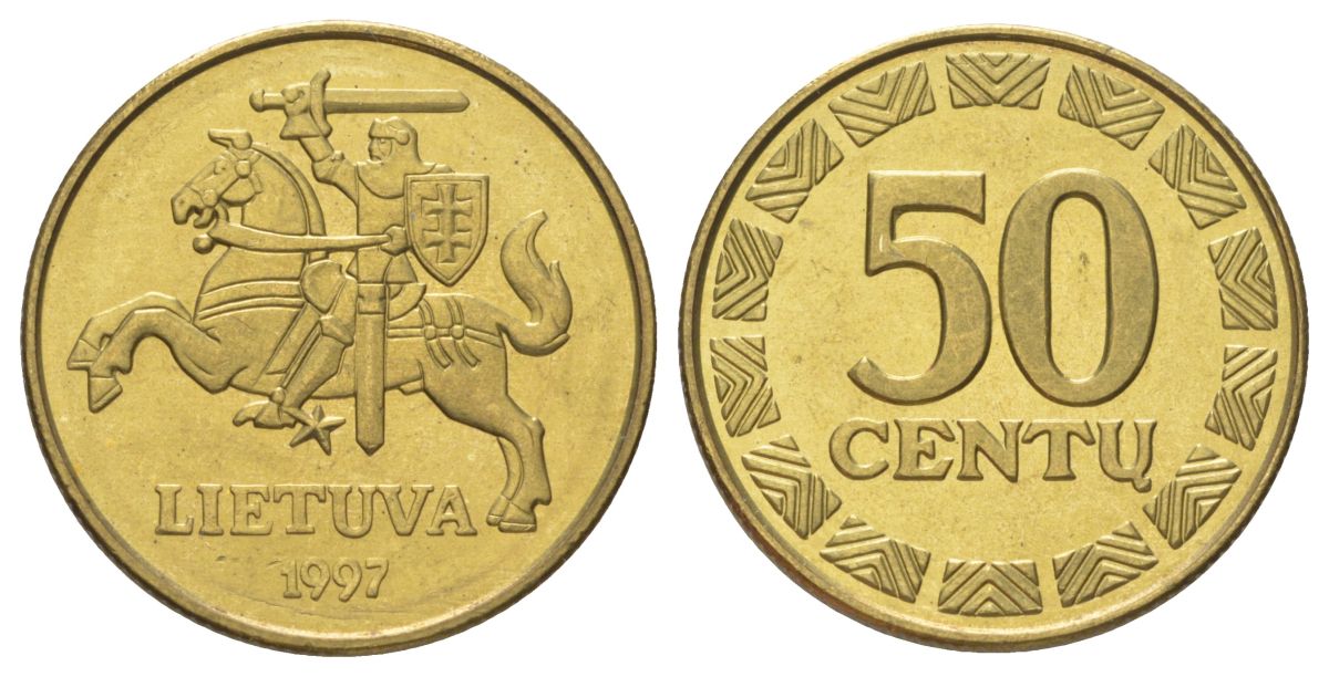 Литва 50 центов 1997 KM 108 никель латунь UNC 4624-637