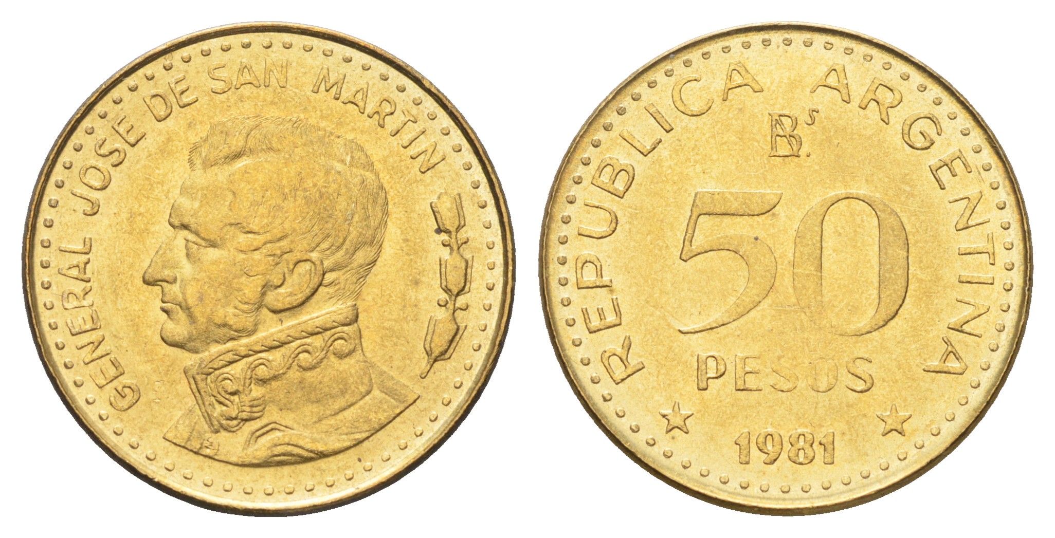 Аргентина 50 песо 1981 KM 83a сталь плакированная латунью UNC 4662-743