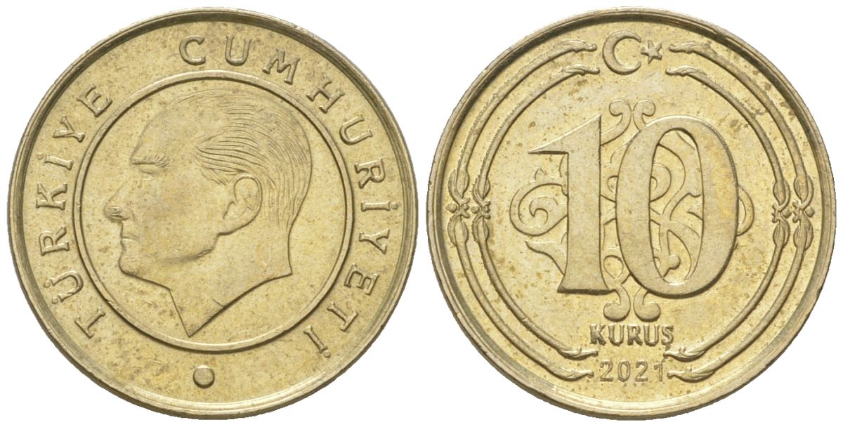 Турция 10 курушей 2021 KM 1241 медь цинк никель 4124-1157
