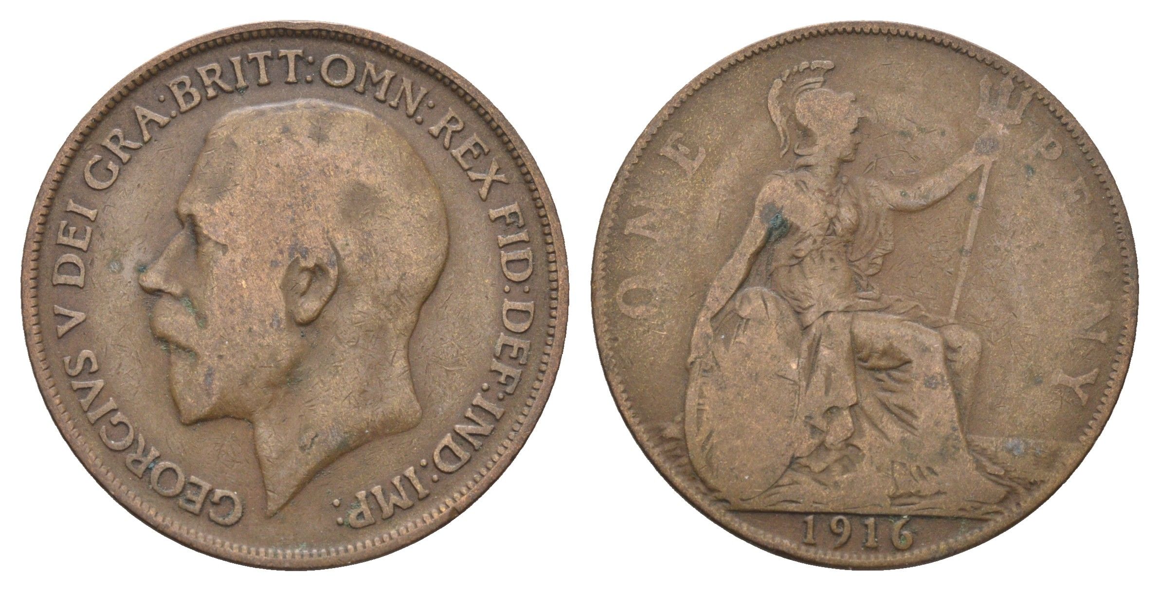 Великобритания 1 пенни 1916 Георг V (1910-1936) KM 810, Spink 4051 бронза 4661-532