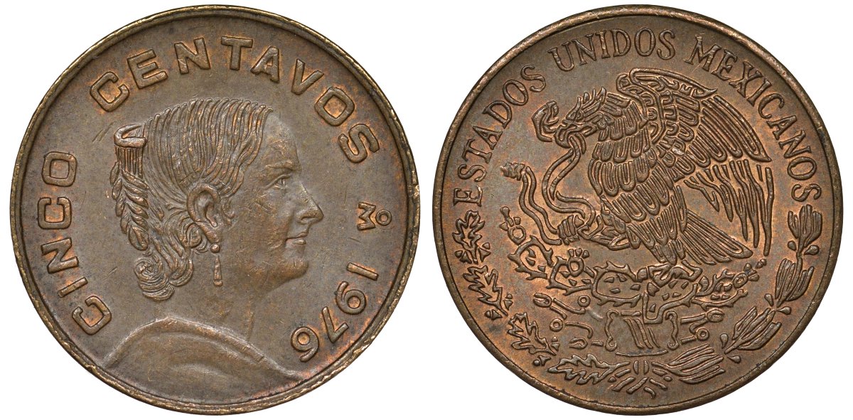Мексика 5 сентаво 1976 Жозефа Ортис де Домингес KM 427 латунь 4124-633