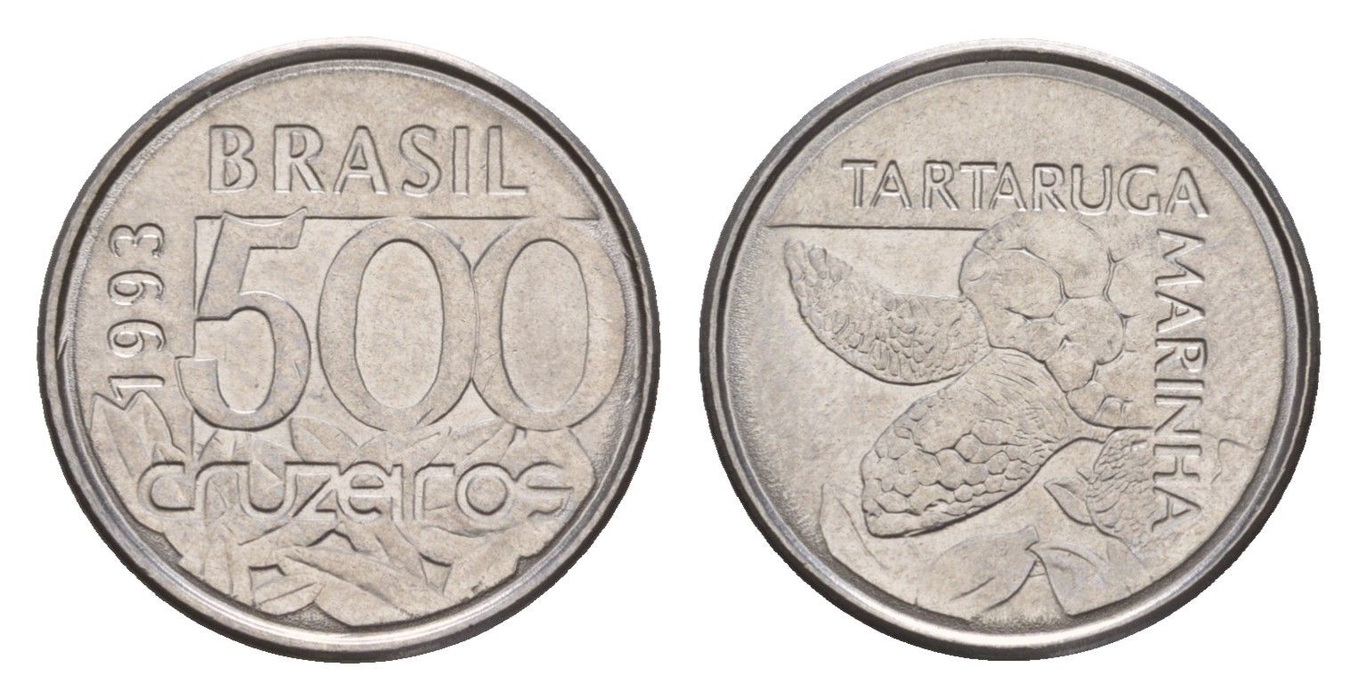 Бразилия 500 крузейро 1993 KM 624 нержавеющая сталь 4655-1127