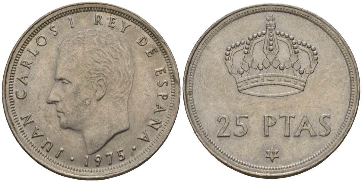 Испания 25 песет 1975 (79) Хуан Карлос I (1975-2014) KM 808 медно-никель 113-137