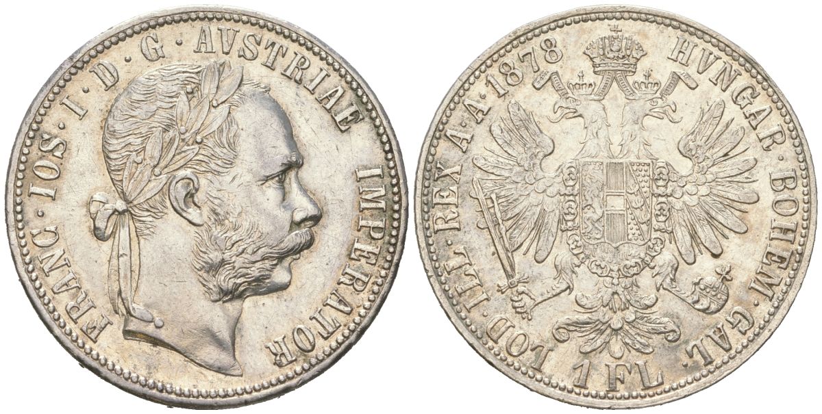 Австрия 1 флорин 1878 Франц Иосиф I (1848-1916) KM 2222 серебро 63-1224