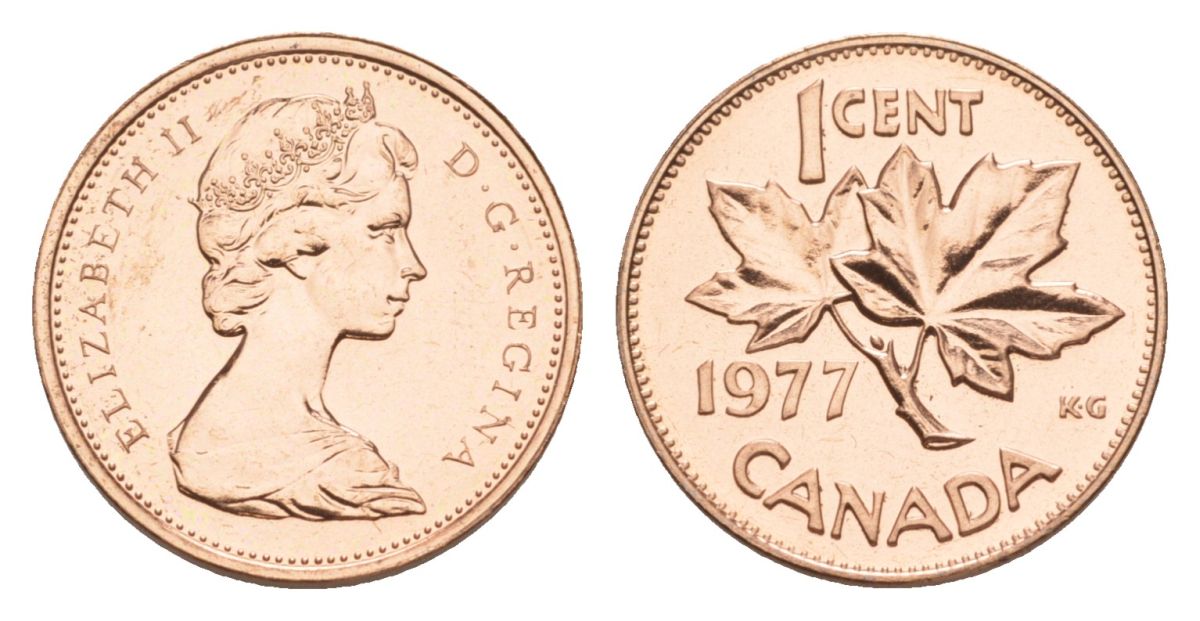 Канада 1 цент 1977 Елизавета II (1952-2022), кленовый лист KM 59.1 бронза PROOF-LIKE (BU) 4630-925