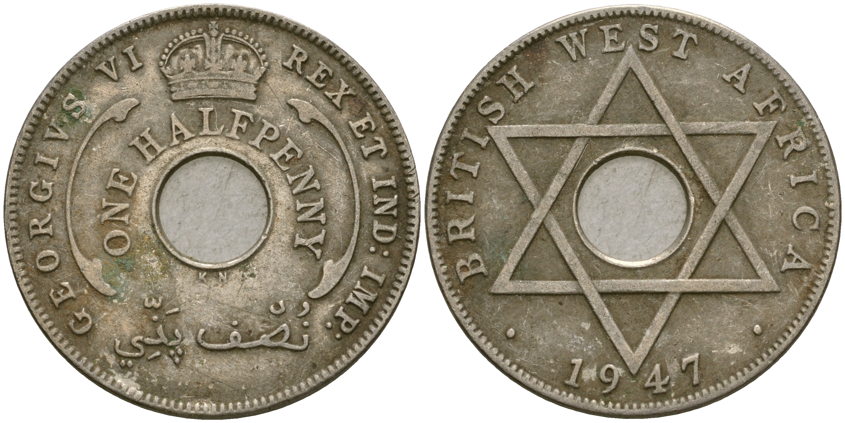 Британская Западная Африка 1/2 пенни 1947 KN, Георг VI KM 18 медно-никель 25-1036