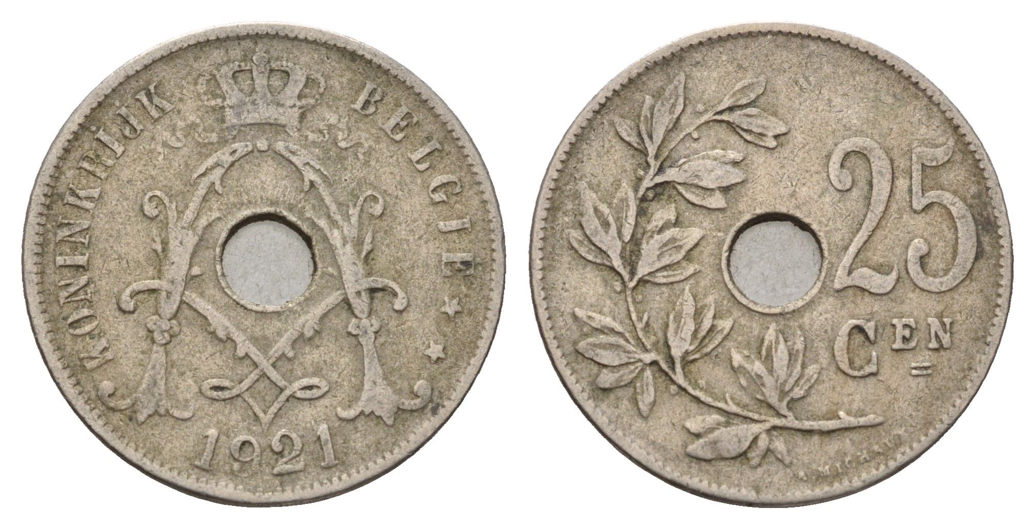 Бельгия 25 сантимов 1921 Belgie, Альберт I (1909-1934) KM 69 медно-никель 4675-445