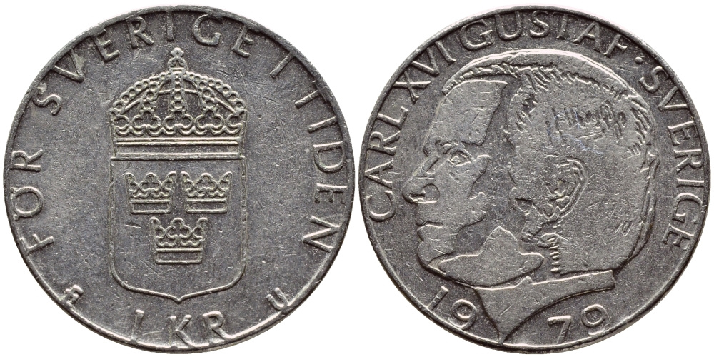 Швеция 1 крона 1979 Карл XVI Густав (1973- ) KM 852 медь плакированная медно-никелем 4397-921