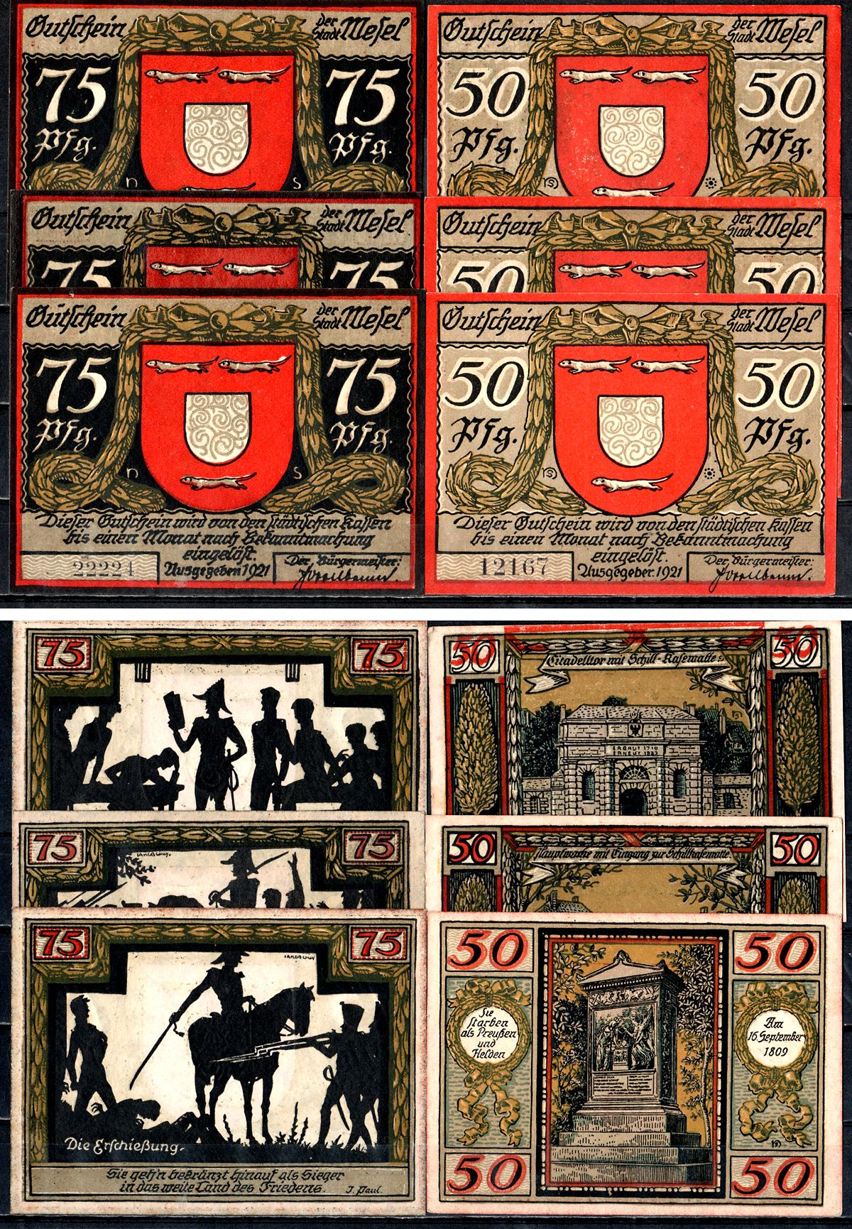 Везель (Пруссия, Рейн) набор из 6 нотгельдов 1921 2193-52-2-2