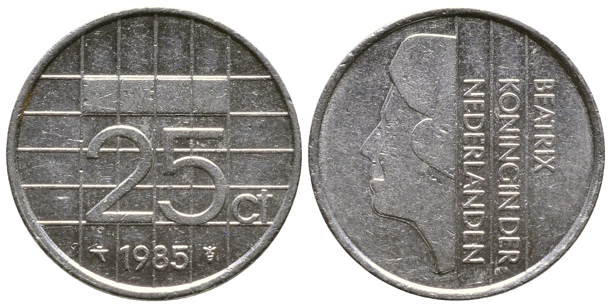 НИДЕРЛАНДЫ 25 ЦЕНТОВ 1985 БЕАТРИКС KM 204 никель 4383-1121