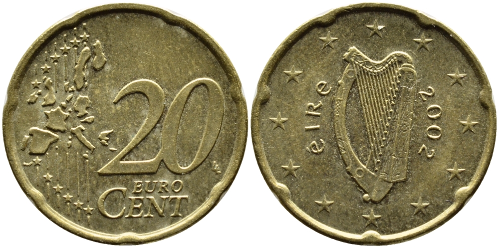 ИРЛАНДИЯ 20 ЕВРОЦЕНТОВ 2002 KM 36 латунь 4390-957