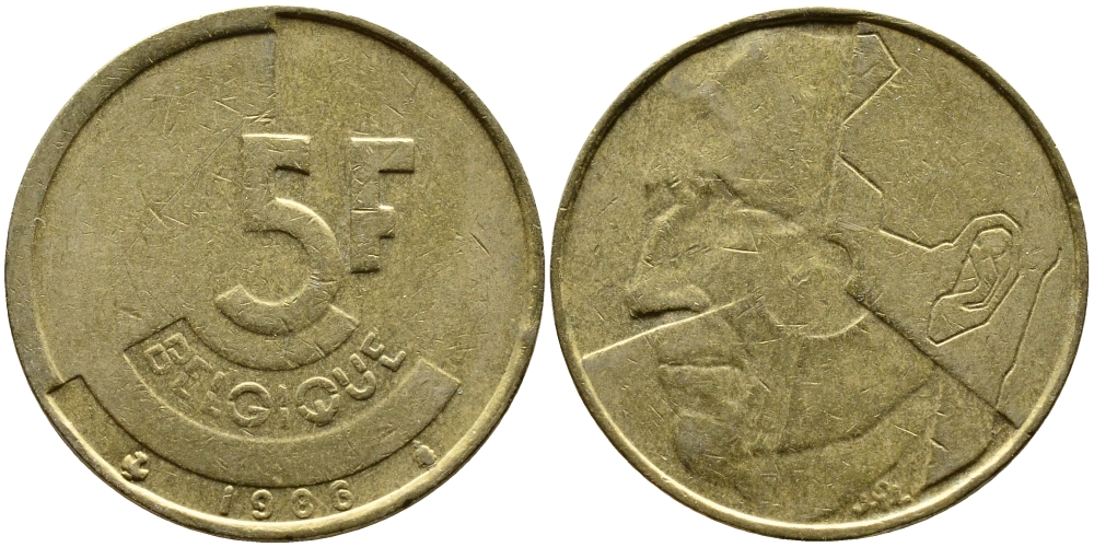 БЕЛЬГИЯ 5 ФРАНКОВ 1986 BELGIQUE KM 163 латунь или алюминиевая бронза 4388-1223